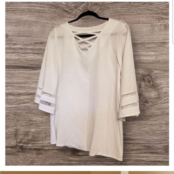 Pretty white lattice and sheer short sleeves blouse xl. New without tags. - Picture 5 of 5